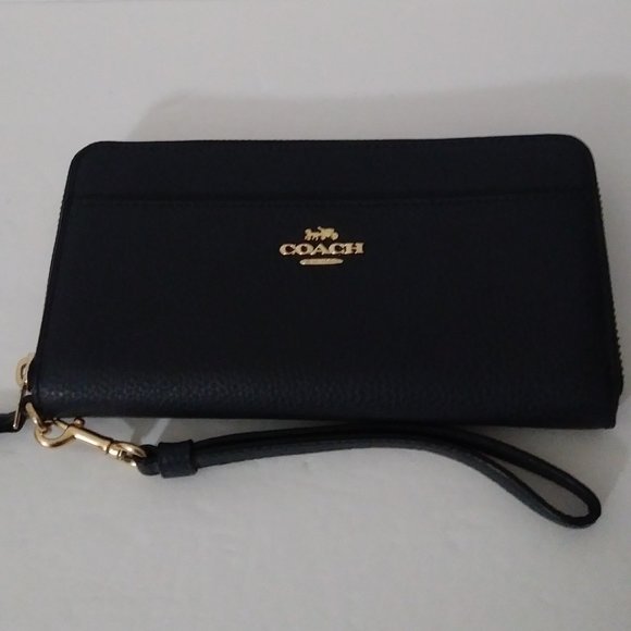 Coach Navy Blue Leather Zip Around Wristlet - Picture 1 of 14